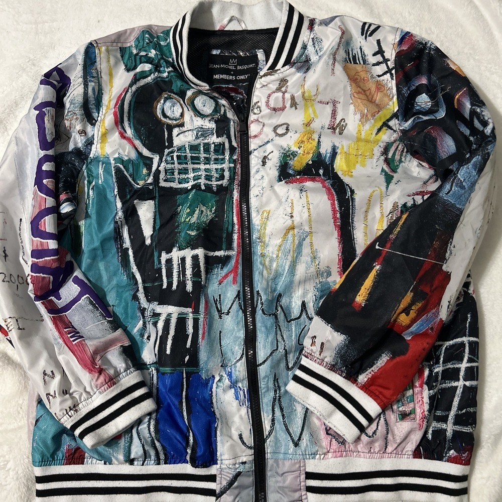 Members Only Jean-Michel Basquiat Jacket Size Medium White Windbreaker Graffiti